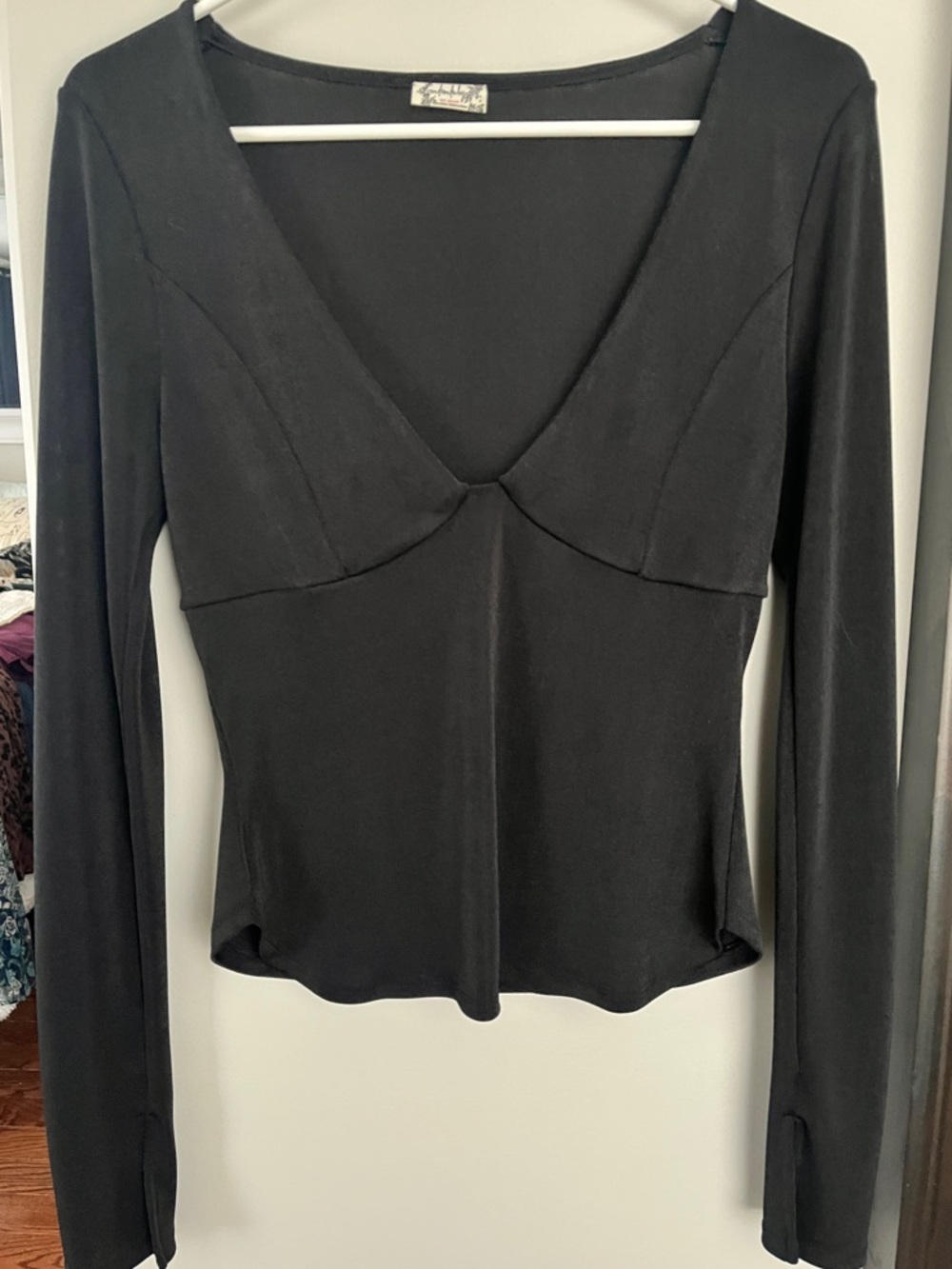 Intimately Free People Black V-Neck Long Sleeve Top - Size Small